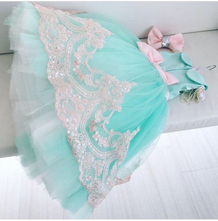 The most amazing kids couture sea green dress Slaylebrity