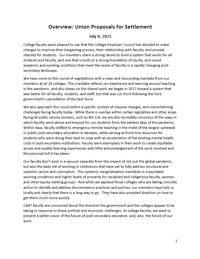 Bargaining Update Opening Statements & Summary of Initial Proposals