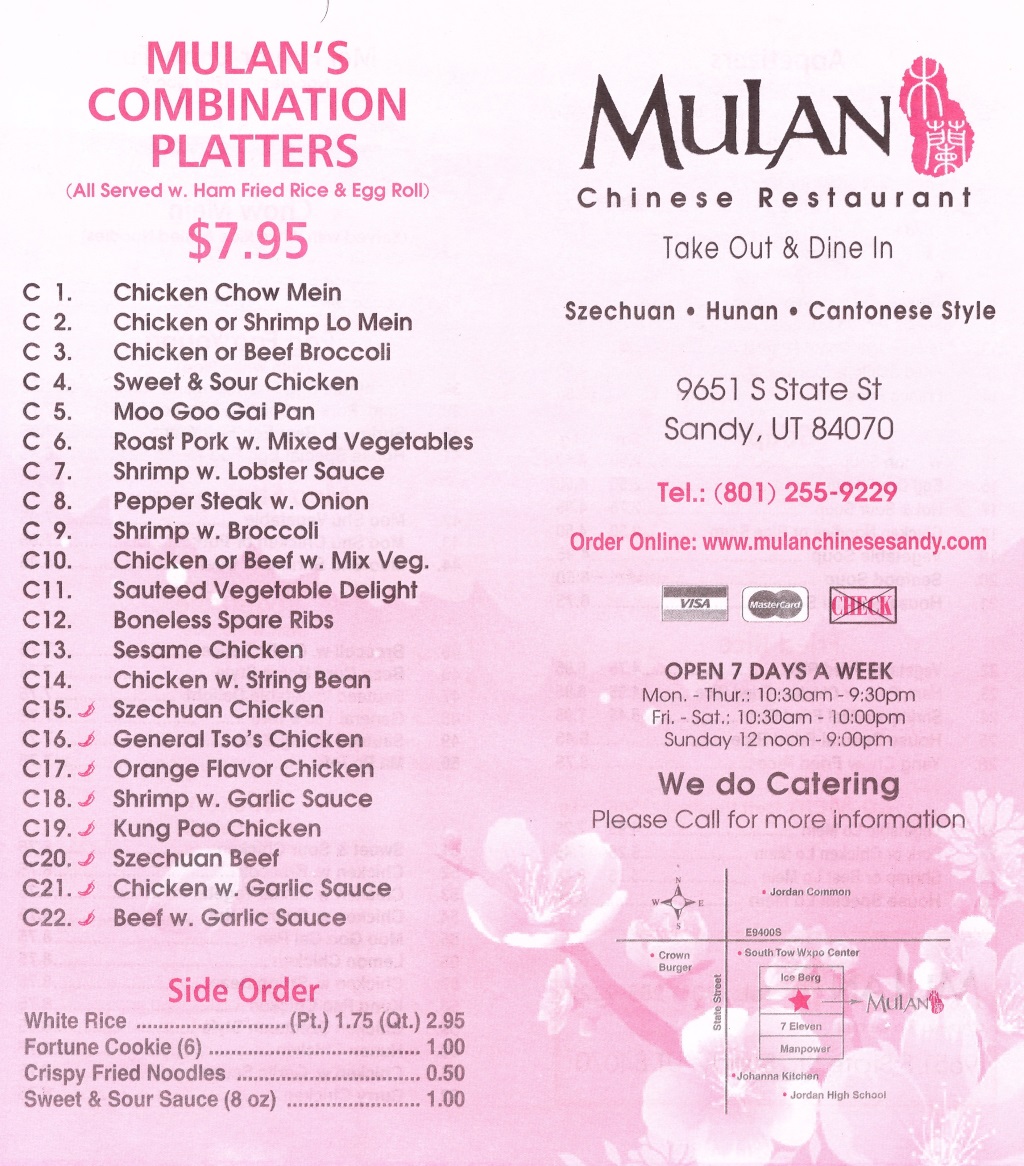 Mulan Chinese Restaurant menu SLC menu