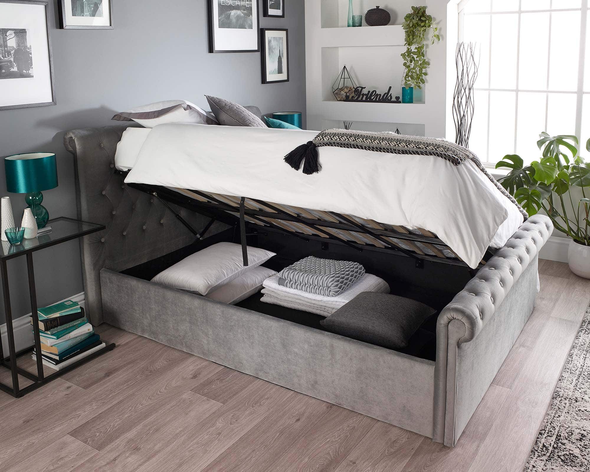 Chesterfield Scroll Top Ottoman Storage Bed With Optional Memory Foam