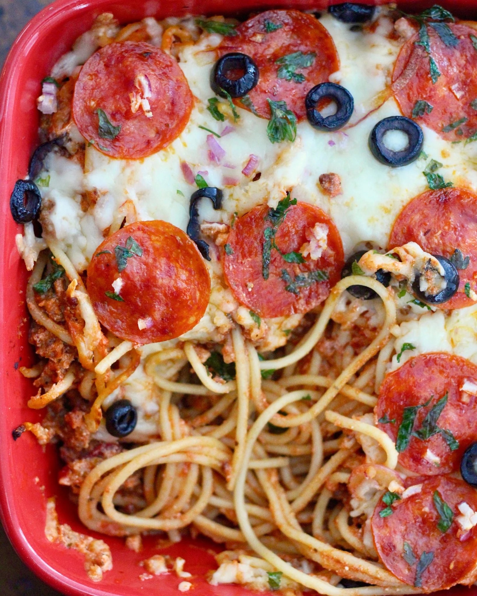 Supreme Spaghetti Pizza Casserole Slice of Jess