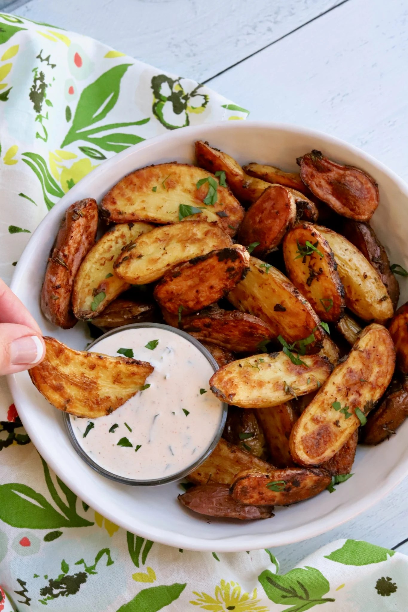 Roasted Fingerling Potatoes with Lemon Herb Aioli Slice of Jess