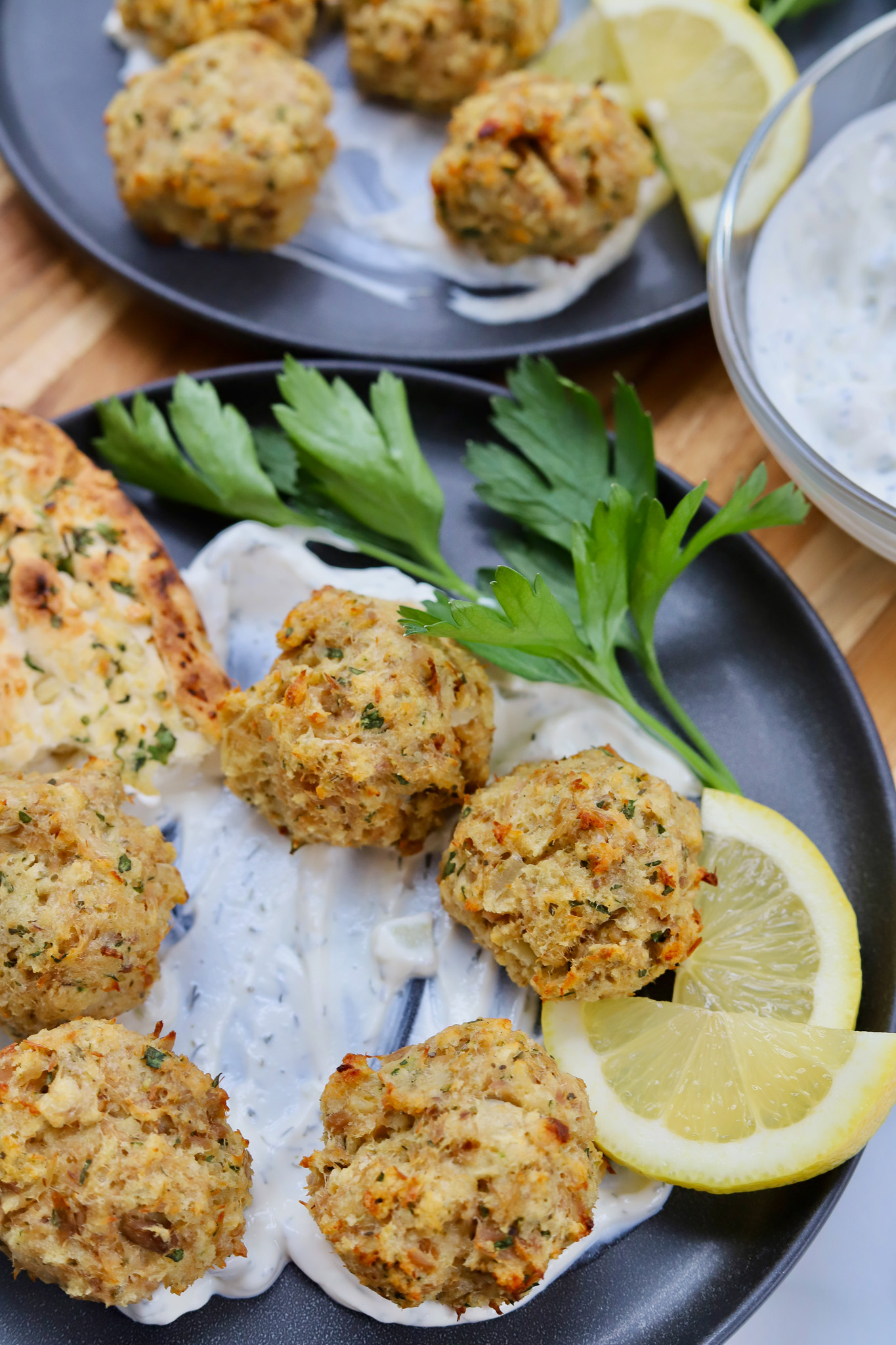 Tuna Meatballs with Tzatziki and Fresh Lemon Slice of Jess