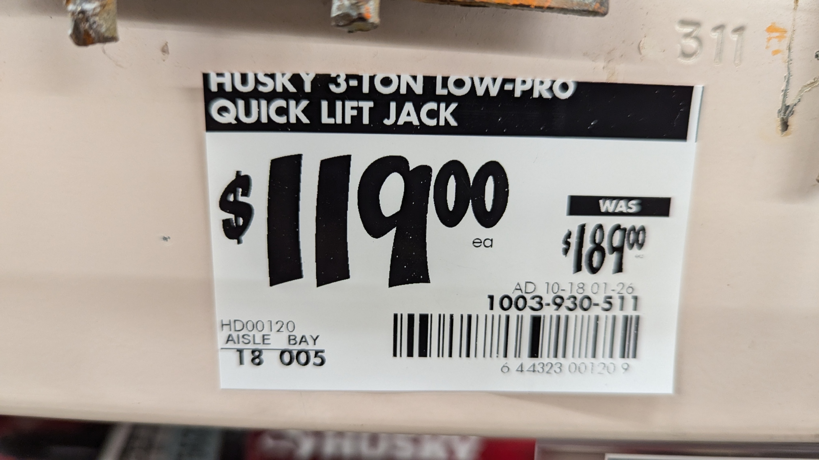 3Ton Low Profile Car Jack with Quick Lift 119.00 (Instore) YMMV.