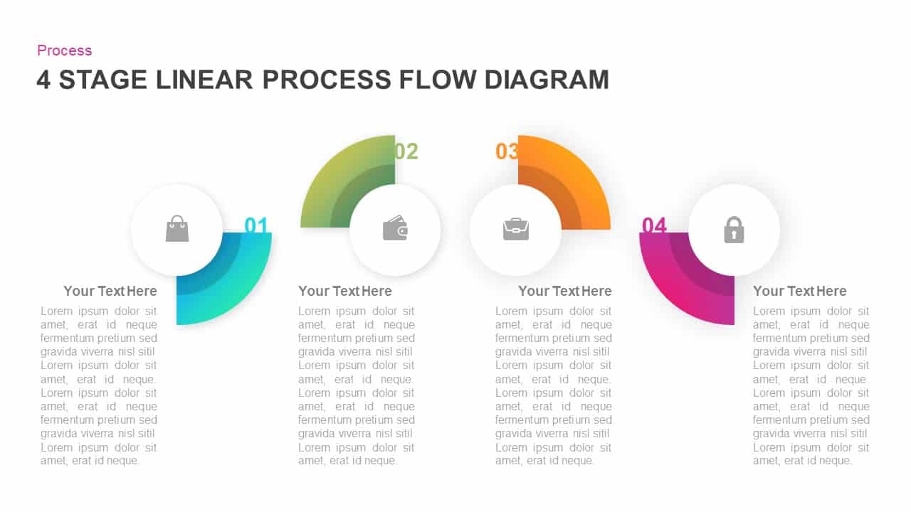 4 Stage Linear Process Flow Diagram Template for Presentations