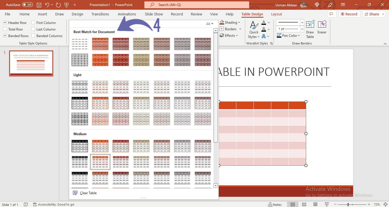 How to Insert and Stylize a Table in PowerPoint SlideGem