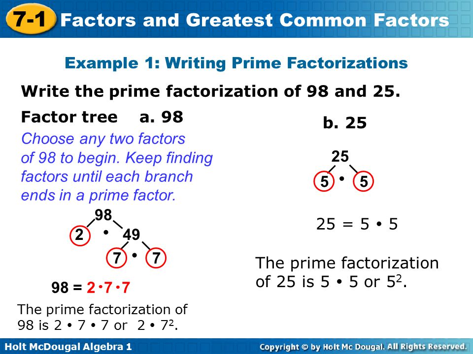 Factors and Greatest 7-1 Common Factors Warm Up Lesson Presentation