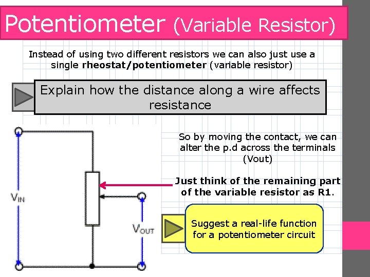 A Level Physics Electrical Quantities Potential Dividers Objectives
