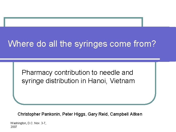 Where do all the syringes come from Pharmacy