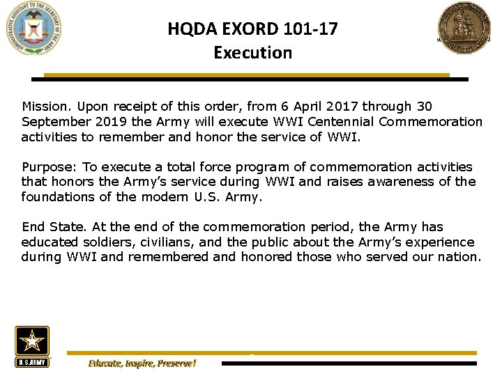 HQDA EXORD 101 17 The U S Army