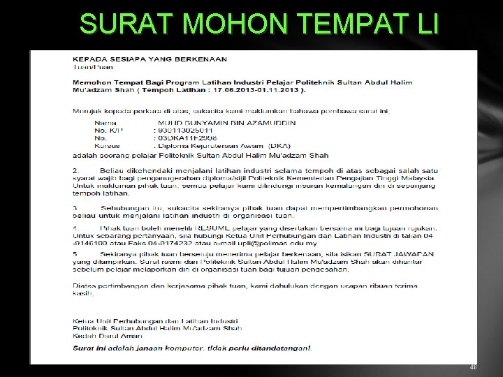 Surat Tamat Latihan Industri Upli Psa Contoh Contoh Surat Pengesahan
