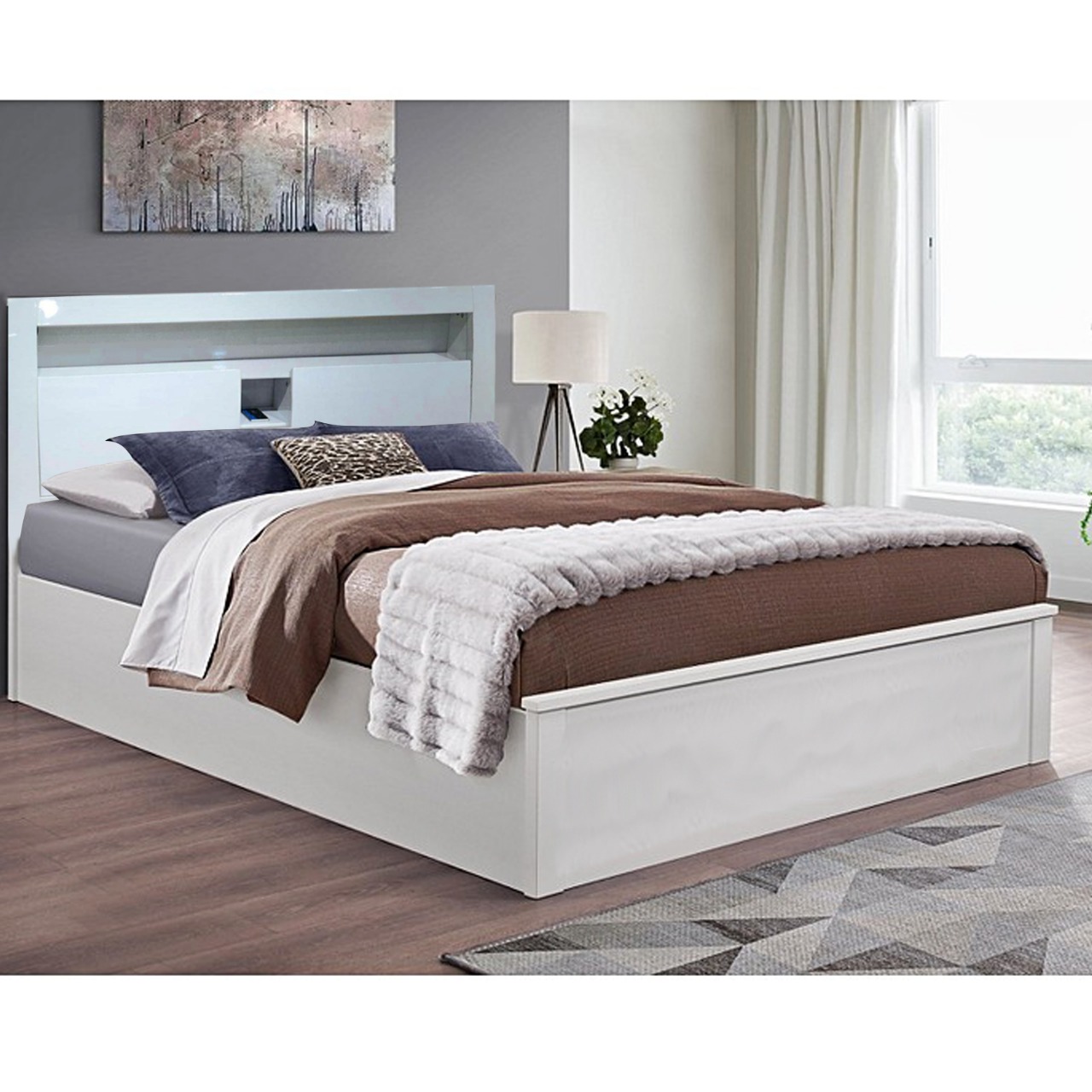 RUGBY WHITE GLOSS BED Sliding Wardrobes 4 u