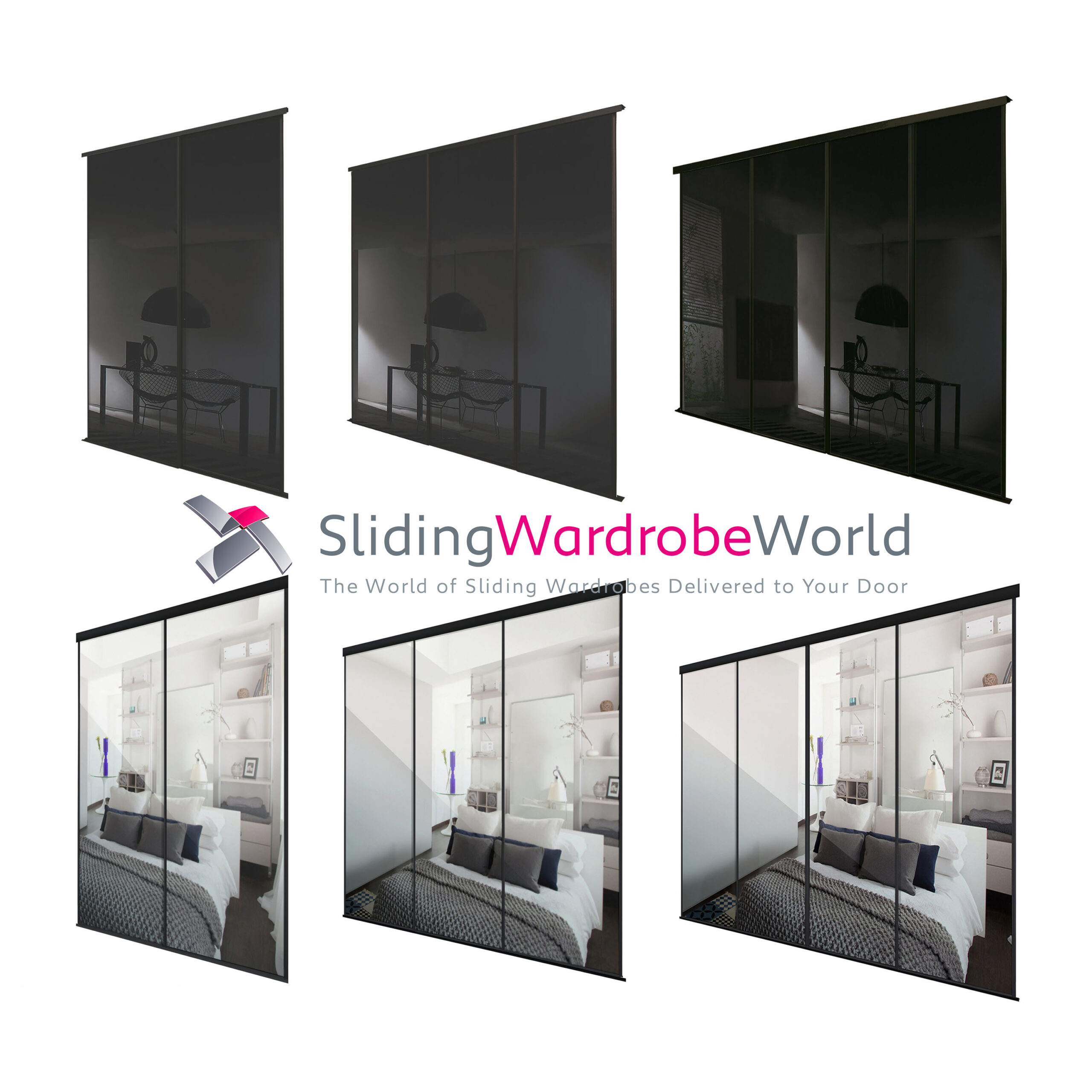 SpacePro BLACK Frame Black Glass and Mirror CLASSIC Sliding Wardrobe