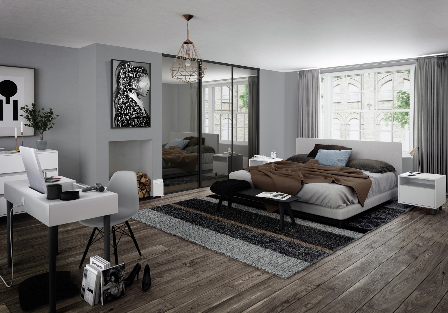 SpacePro BLACK Frame Black Glass and Mirror CLASSIC Sliding Wardrobe