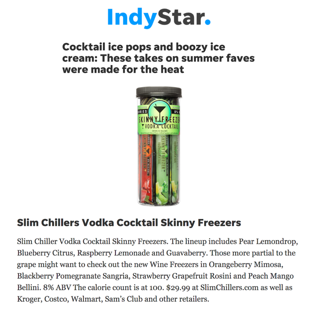 Slim Chillers Vodka Cocktail Skinny Freezers Featured on Indy Star
