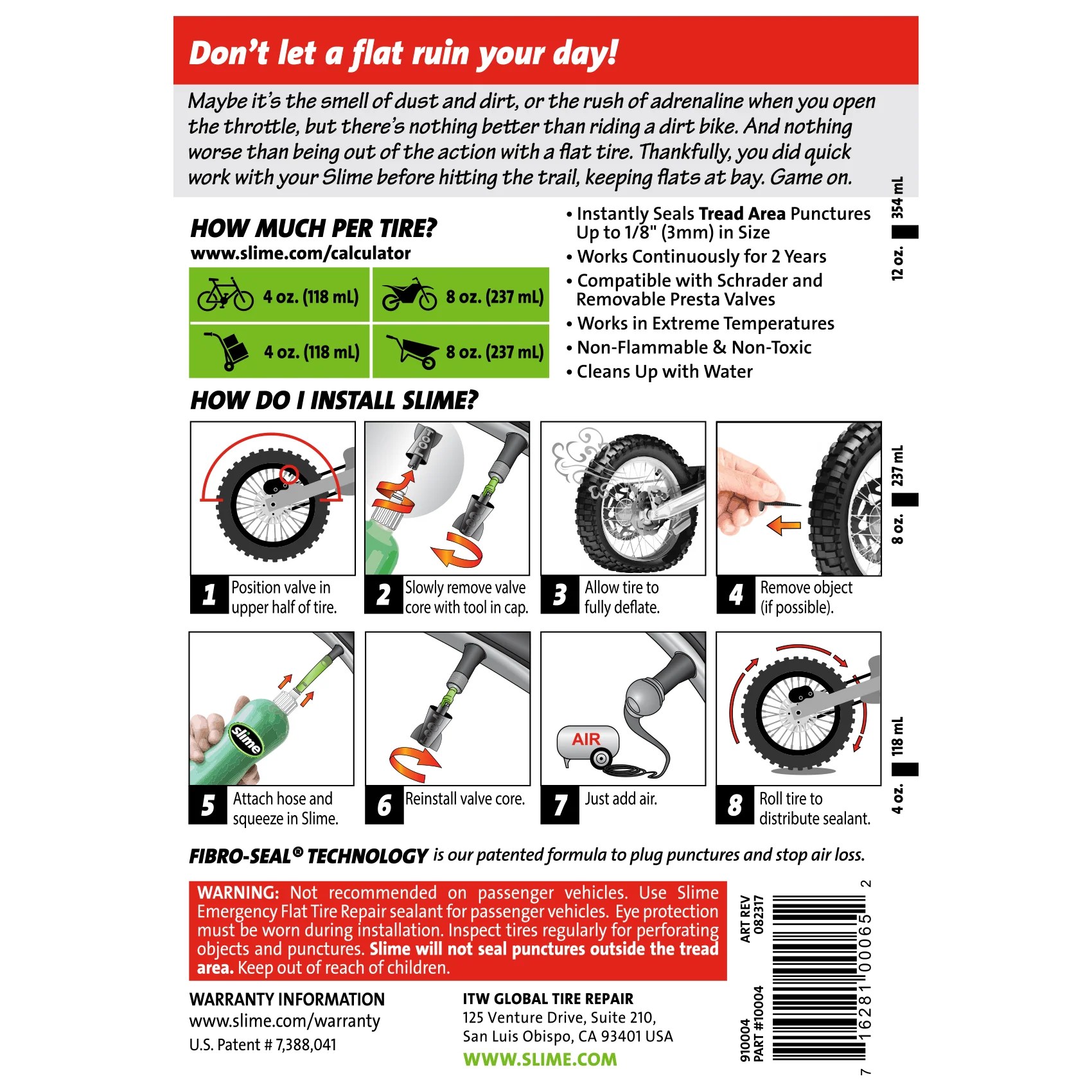 Tube Sealant 16 oz. (Dirt Bike) Slime Slime Products