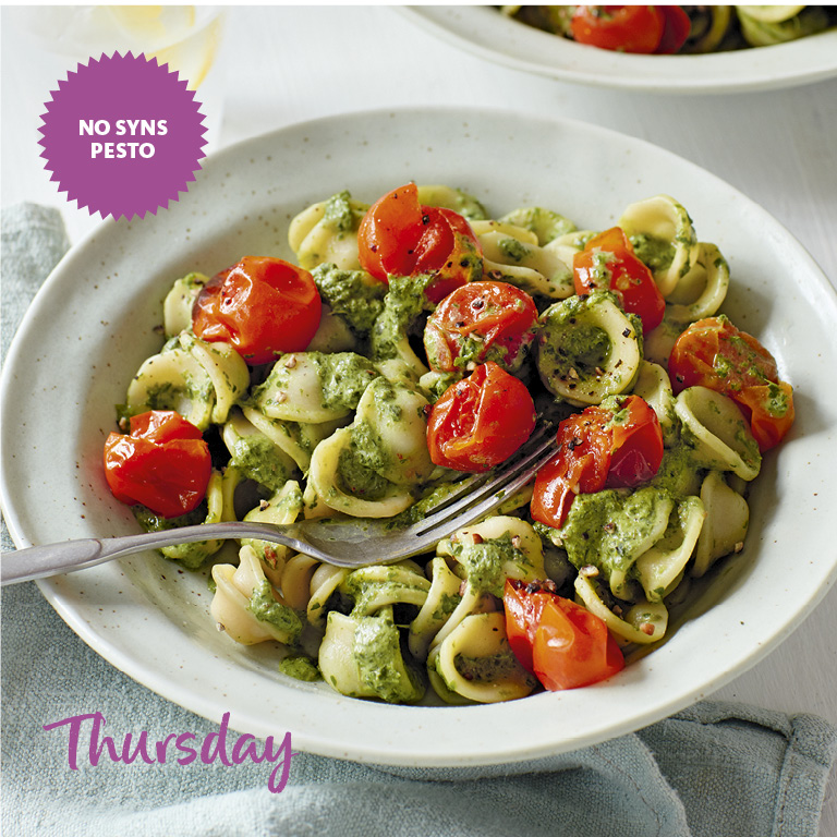 SW recipe Rocket, watercress & spinach pesto pasta Slimming World