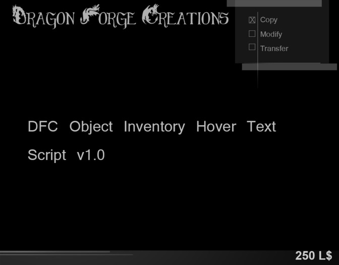 Second Life Marketplace Object Inventory Hover Text Script