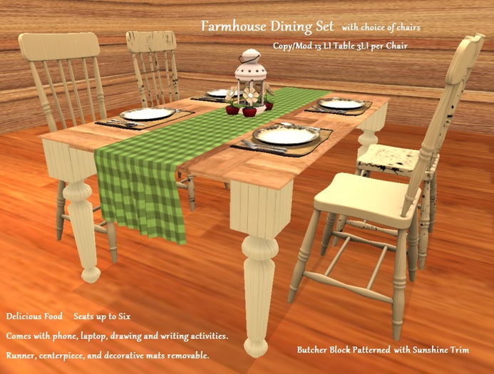 Second Life Marketplace Farmhouse Dining Set