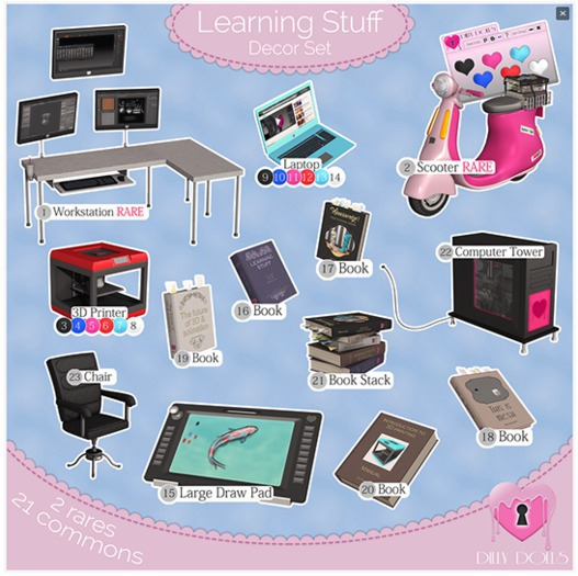 Second Life Marketplace *DD* Learning Stuff full set with 2 RARE