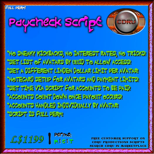 Second Life Marketplace Paycheck System No Interest Rates, No