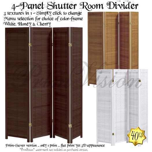 Second Life Marketplace *PV* 4Panel Shutter Room Divider 3 in 1!