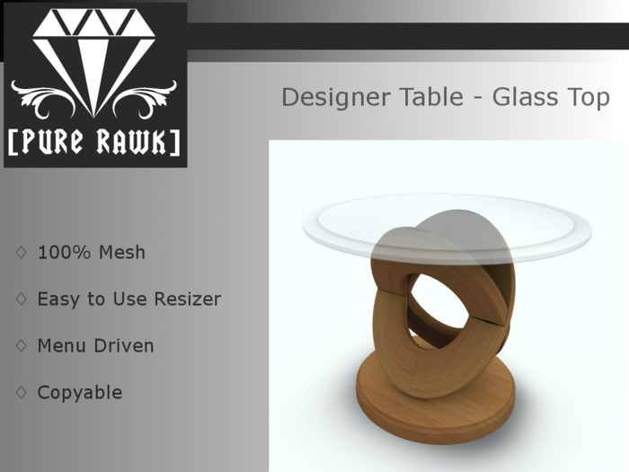 Second Life Marketplace [Pure Rawk] Designer Table Glass Top (Box)