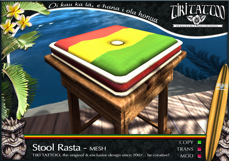 Second Life Marketplace - Tiki Tattoo - Copy - Stool For Tiki Bar / Rasta Cushion - Mesh 325_x_460_jpg