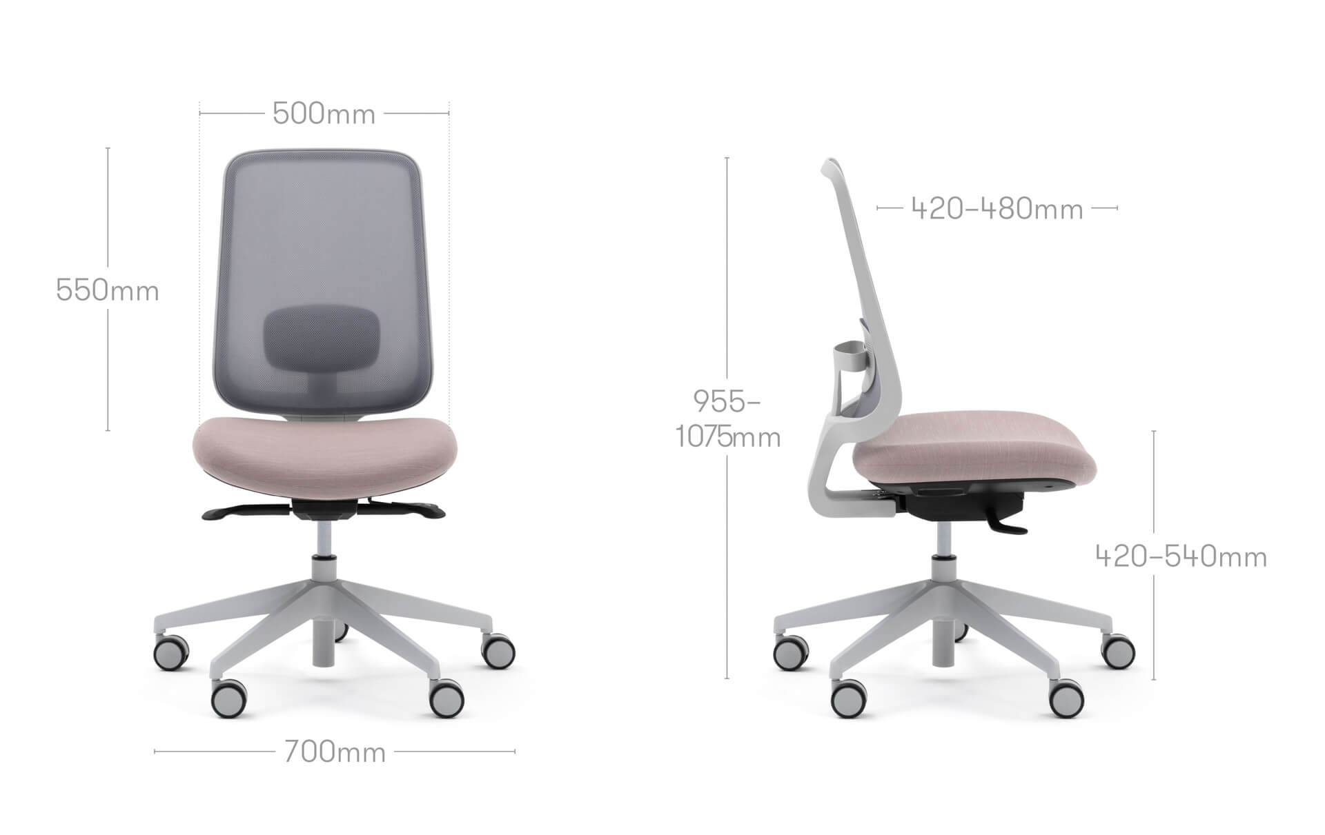 Task One Grey Office Chair No Arms & Pink Seat Slouch