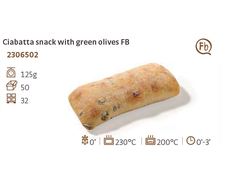 CIABATTA SNACK WITH GREEN OLIVES FB Bakery and Patisserie Products