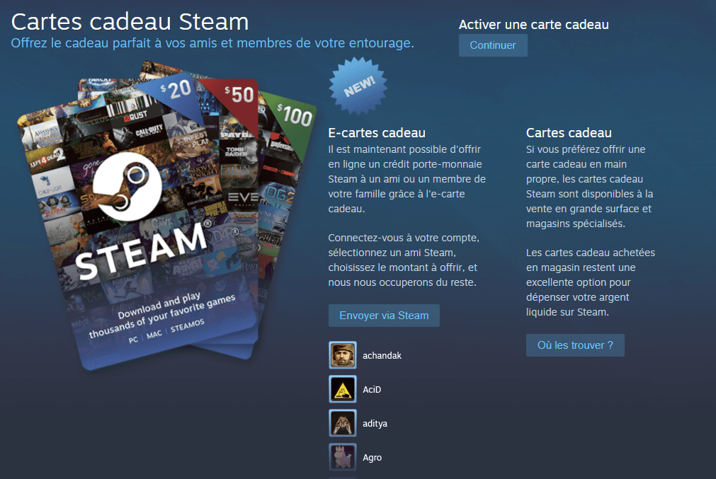 Steam introduit les cartescadeaux au format numérique