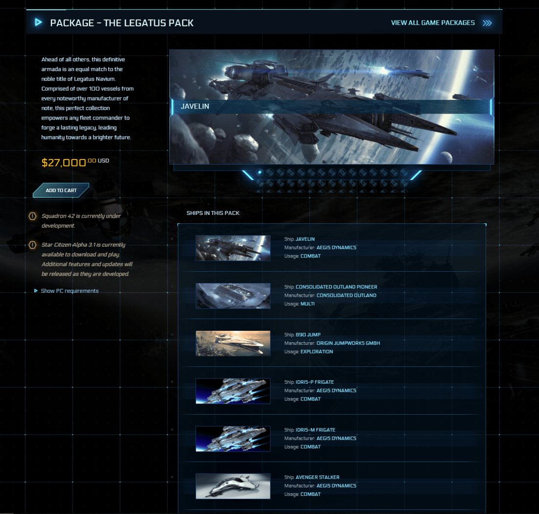 Star Citizen un pack de vaisseaux à... 30 000