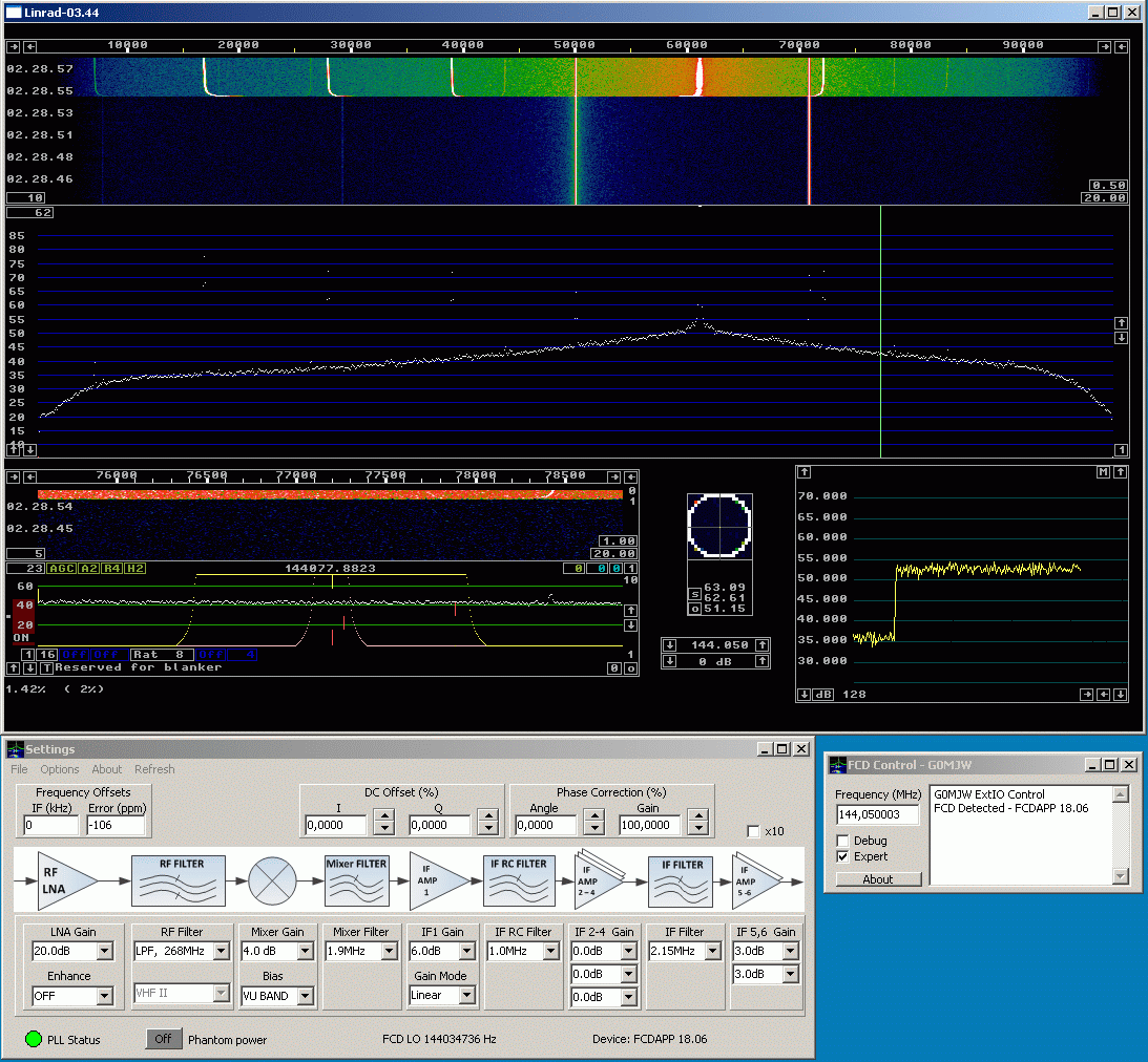 THE FUNCUBE DONGLE WITH LINRAD UNDER WINDOWS.