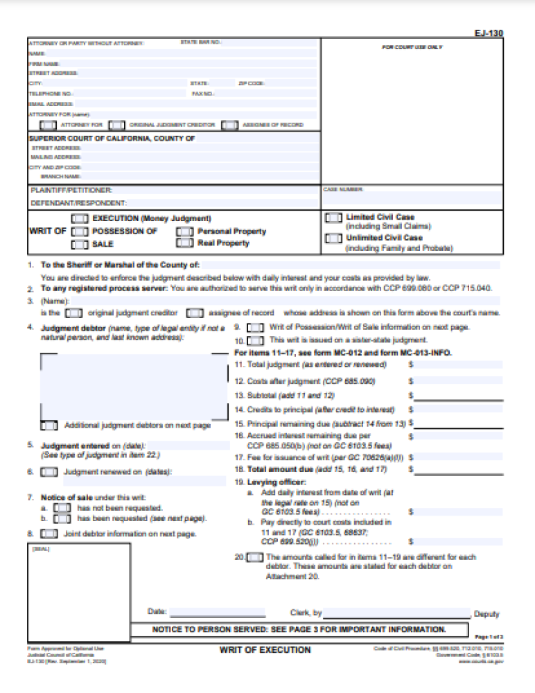 How To Fill Out A Writ of Execution in California Small Claims