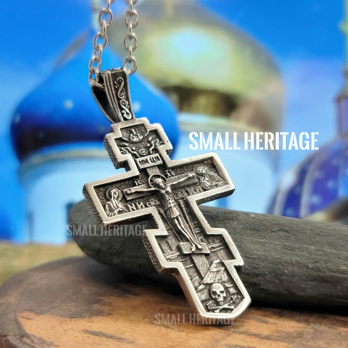 Orthodox Cross Necklace Russian Slavic Stainless Steel Pendant