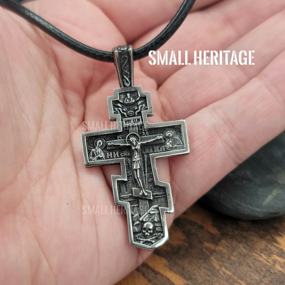 Orthodox Cross Necklace Russian Slavic Stainless Steel Pendant