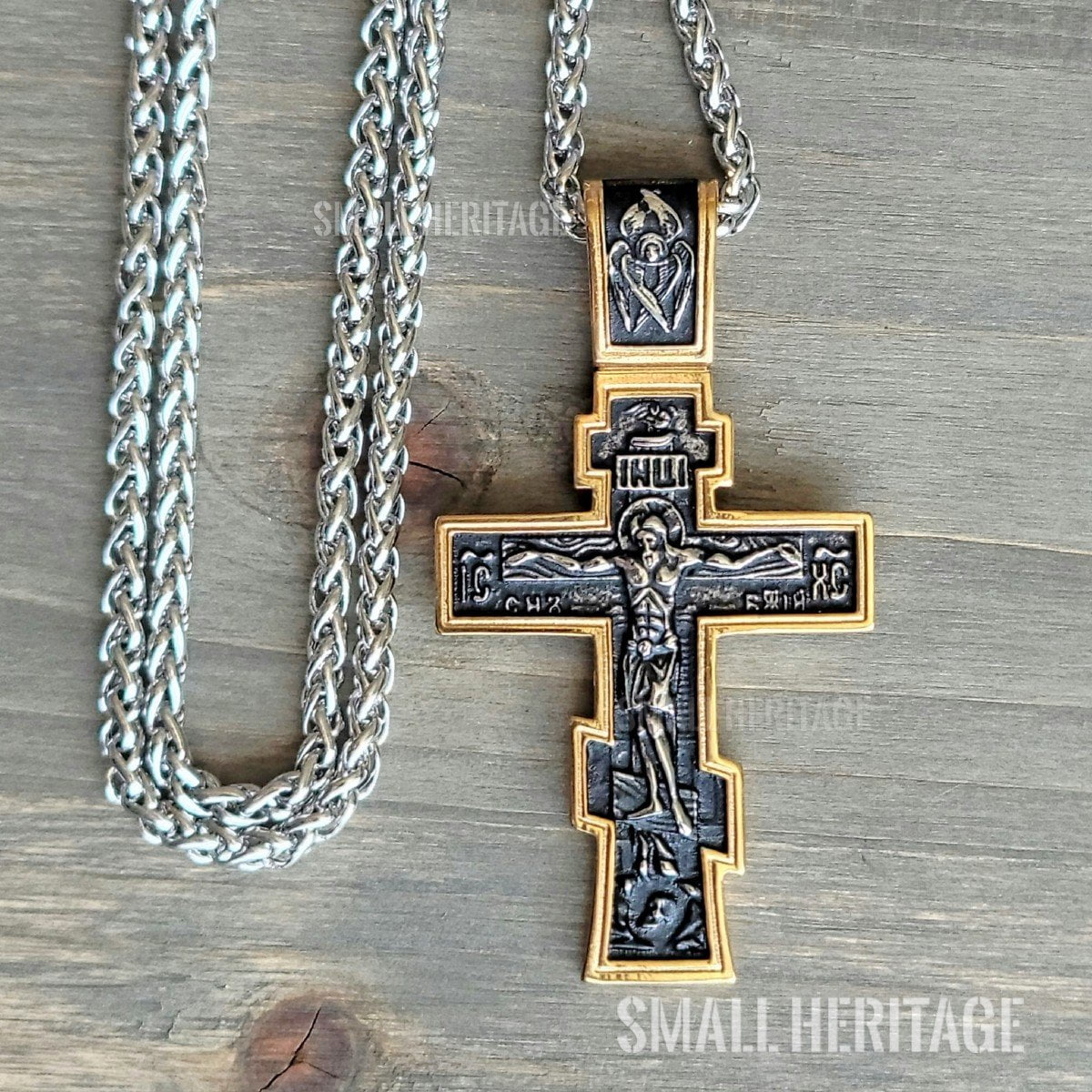 Large Orthodox Cross Necklace GoldBlack Color