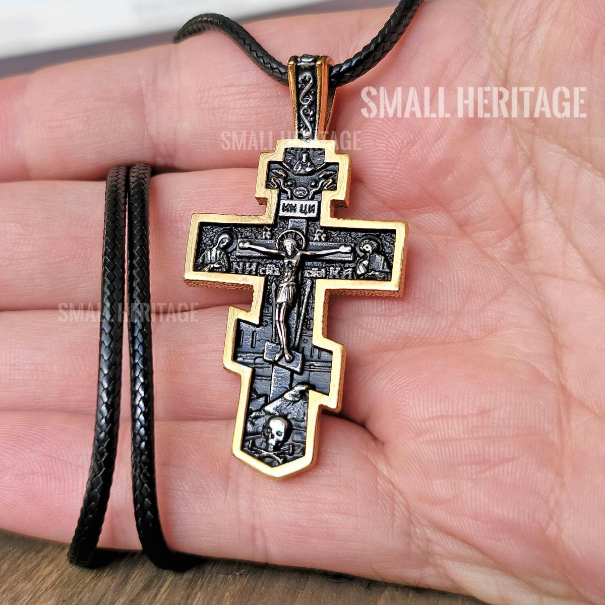 Cross Necklace Stainless Steel Slavic GoldBlack Color Orthodox Pendant
