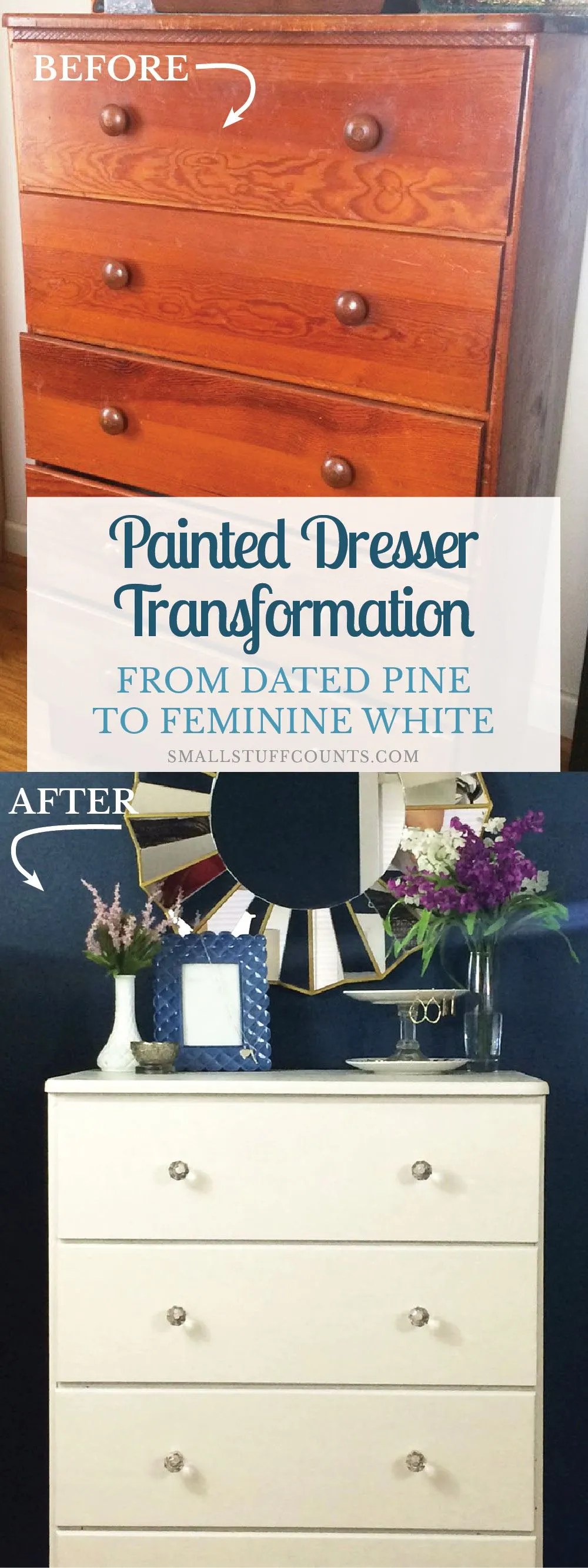 From Dated Pine To Feminine White, A Painted Dresser Transformation