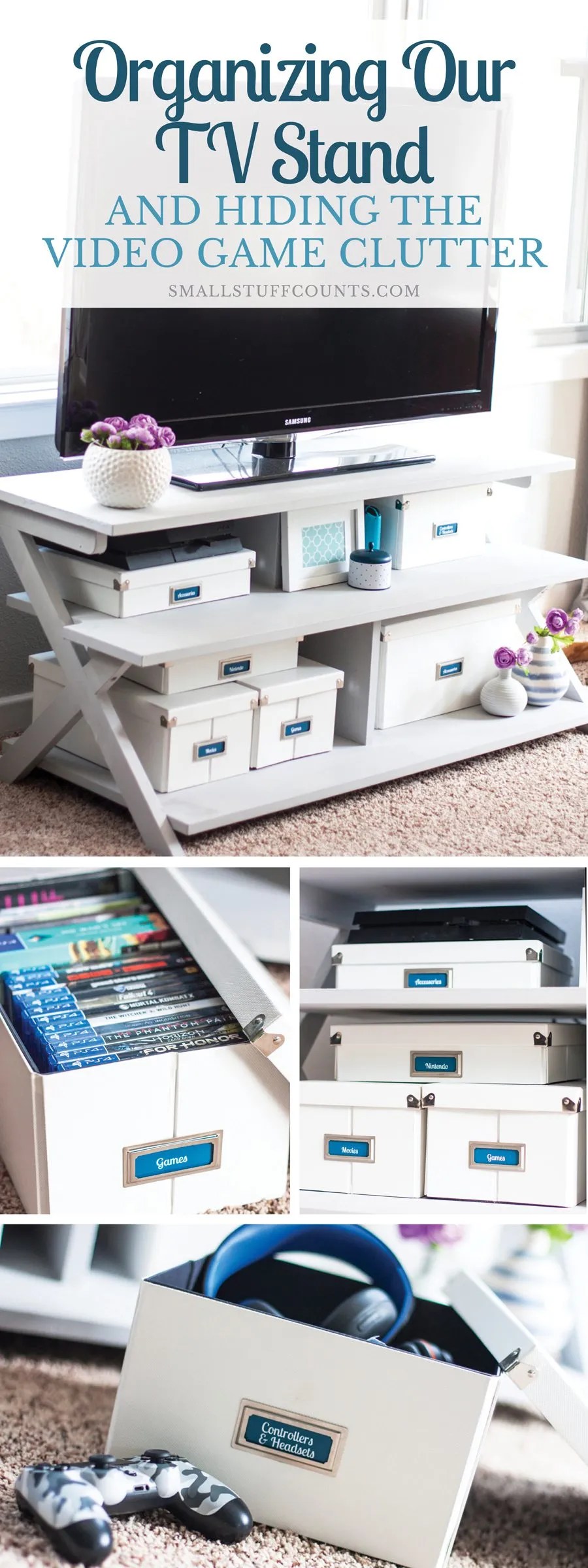 Organize Video Games & A TV Stand With Storage Boxes