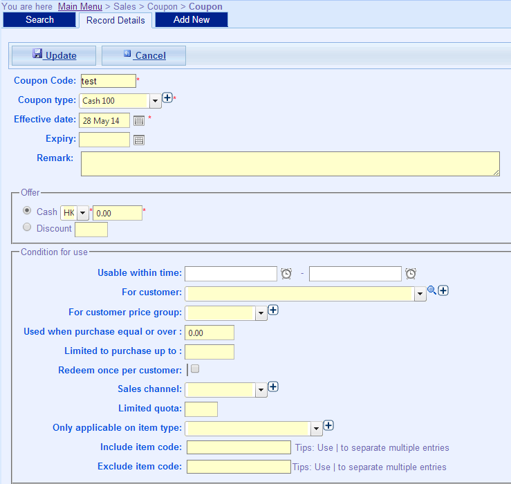 Coupon Settings Smark Global