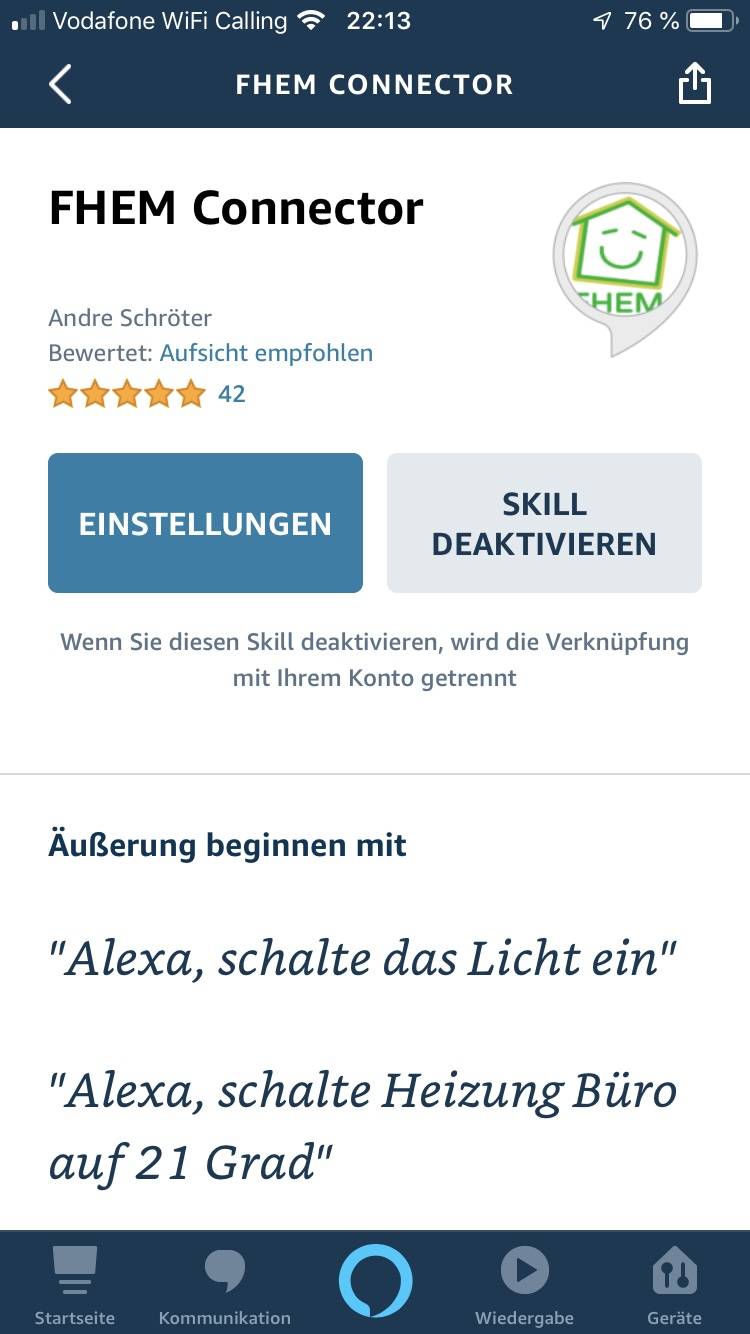 Alexa Rolladen Steuerung über FHEM Connector Skill smart
