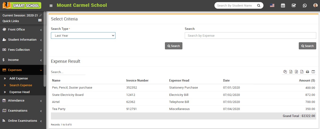 How to Search Expense? Smart School School Management System by QDOCS
