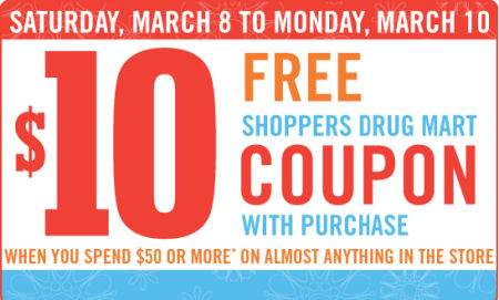 Free $10 Shoppers Drug Mart Coupon With $50 Shoppers Drug Mart Purchase