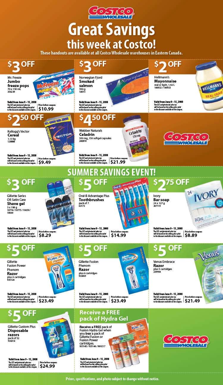 Costco Canada Flyer / Coupons June 9 15, 2008 Canadian Freebies