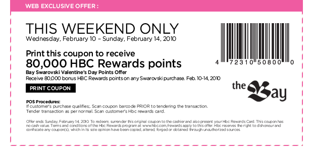Canadian Coupons Receive 80.000 HBC Points with any Swarovski Purchase at The Bay Canadian
