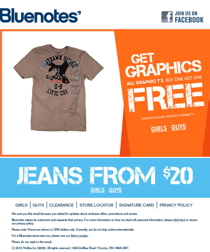 Bluenotes Canada Buy One Get One FREE Graphic Tees* Canadian Freebies, Coupons, Deals