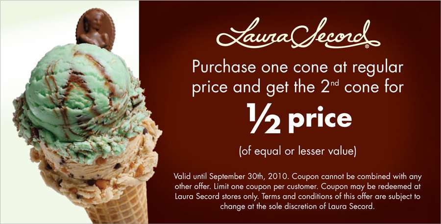 Laura Secord Buy One Ice Cream Cone and Get the Second at HalfPrice