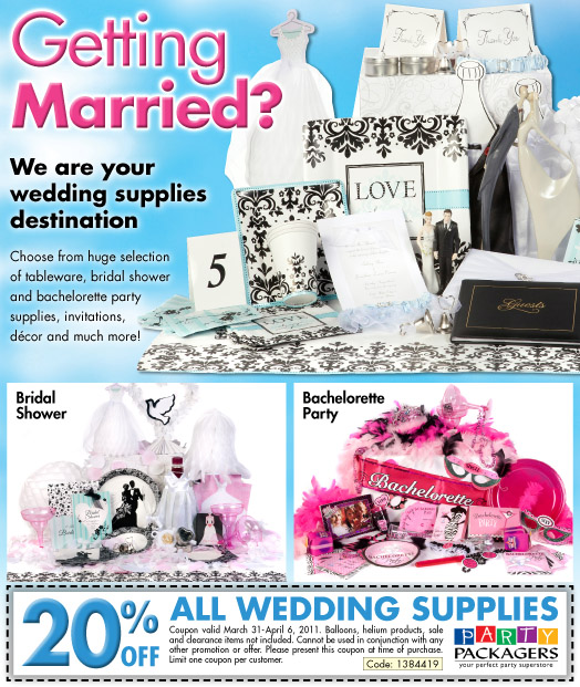Canadian Coupons Party Packagers 20 Off Wedding Supplies Canadian