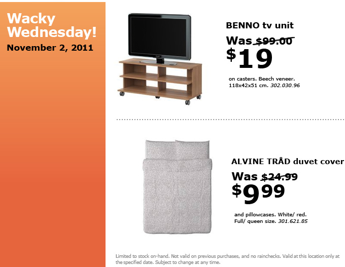 Ikea Canada Wacky Wednesday Deals November 2nd Canadian Freebies